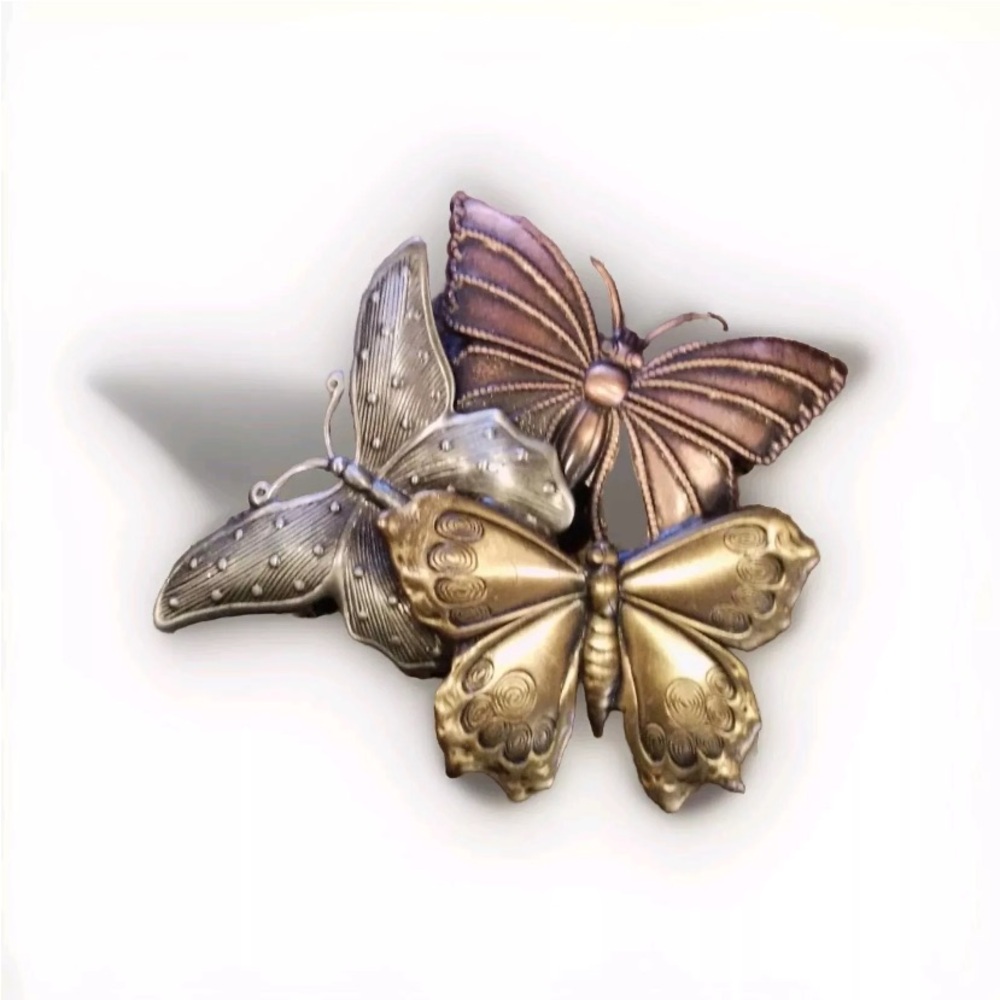 Vintage K&T Three Butterflies Pin Art Tri Color Brooch Pin Bohemian Whimsy